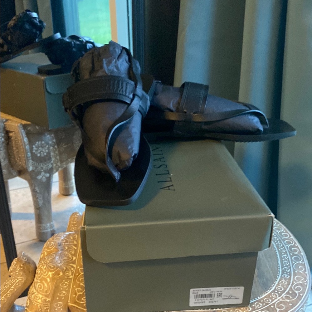Allsaints ‘Bayley’  Black Leather Sandals, worn 1x with original box